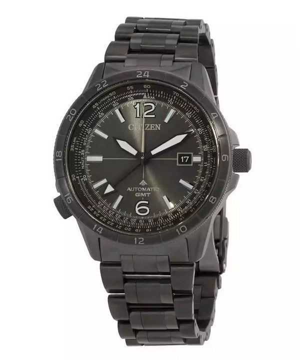 Orologio da pilota da uomo Citizen Promaster Air GMT in acciaio inossidabile con quadrante nero automatico NB6045-51H 200M