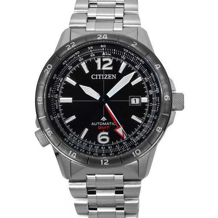 Orologio da pilota da uomo Citizen Promaster Air GMT in acciaio inossidabile con quadrante nero automatico NB6046-59E 200M
