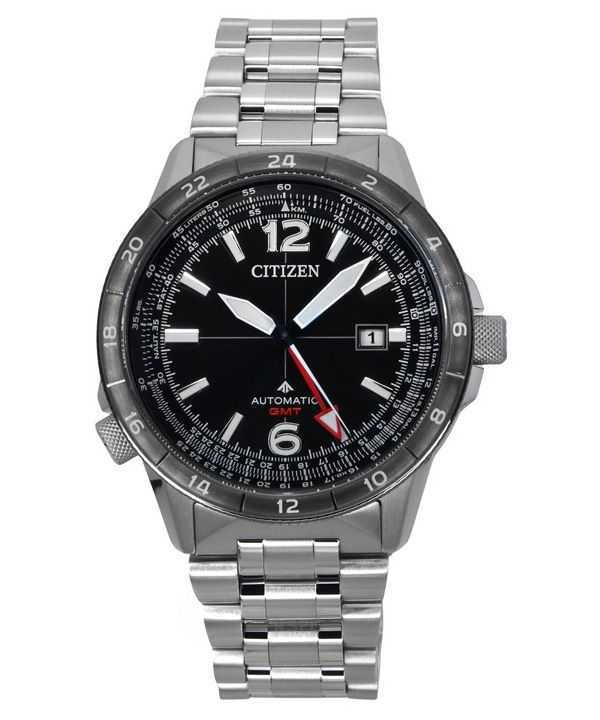 Orologio da pilota da uomo Citizen Promaster Air GMT in acciaio inossidabile con quadrante nero automatico NB6046-59E 200M