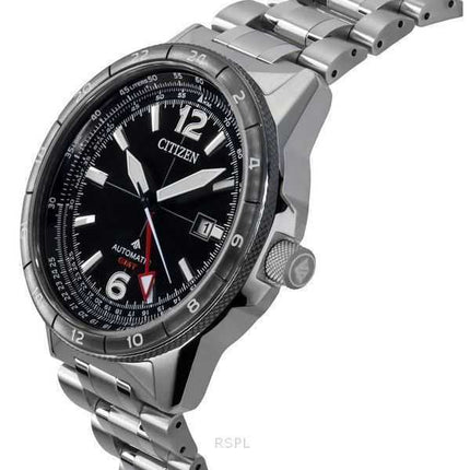 Orologio da pilota da uomo Citizen Promaster Air GMT in acciaio inossidabile con quadrante nero automatico NB6046-59E 200M
