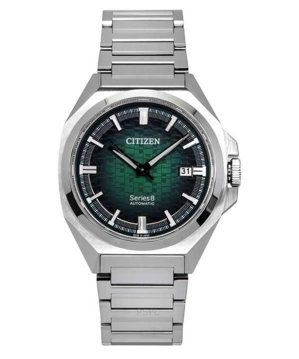 Orologio da uomo Citizen Series 8 in acciaio inossidabile con quadrante verde automatico NB6050-51W 100M