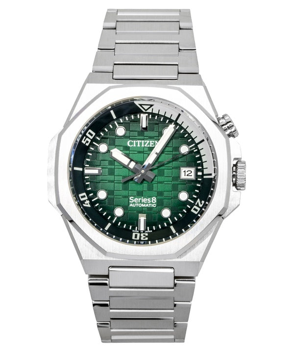 Orologio da uomo Citizen Series 8 con quadrante verde e movimento automatico subacqueo, modello NB6060-58X, impermeabile fino a 200 metri.
