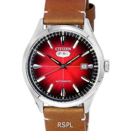 Citizen cinturino in pelle di vitello meccanico quadrante rosso orologio da uomo automatico NH8390-11X