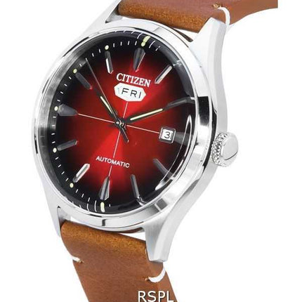 Citizen cinturino in pelle di vitello meccanico quadrante rosso orologio da uomo automatico NH8390-11X