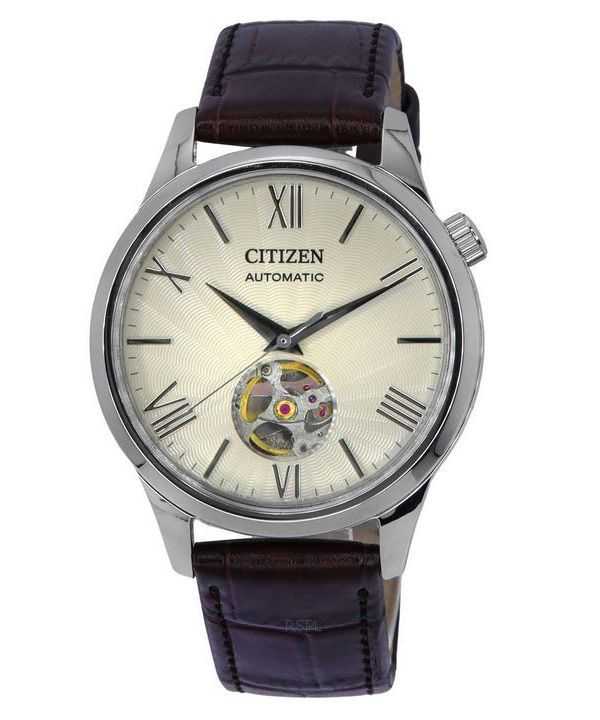 Citizen cinturino in pelle di vitello cuore aperto quadrante avorio automatico NH9130-17A orologio da uomo