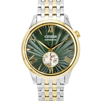 Orologio da uomo Citizen Open Heart bicolore in acciaio inossidabile con quadrante verde automatico NH9134-83X