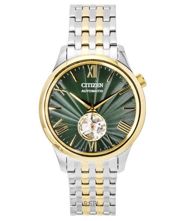Orologio da uomo Citizen Open Heart bicolore in acciaio inossidabile con quadrante verde automatico NH9134-83X