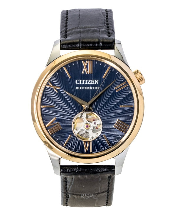 Orologio da uomo Citizen Open Heart con cinturino in pelle e quadrante blu automatico NH9136-02L