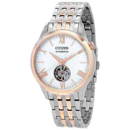 Orologio da uomo automatico Citizen NH9136-88A con quadrante bianco a cuore aperto in acciaio inossidabile bicolore