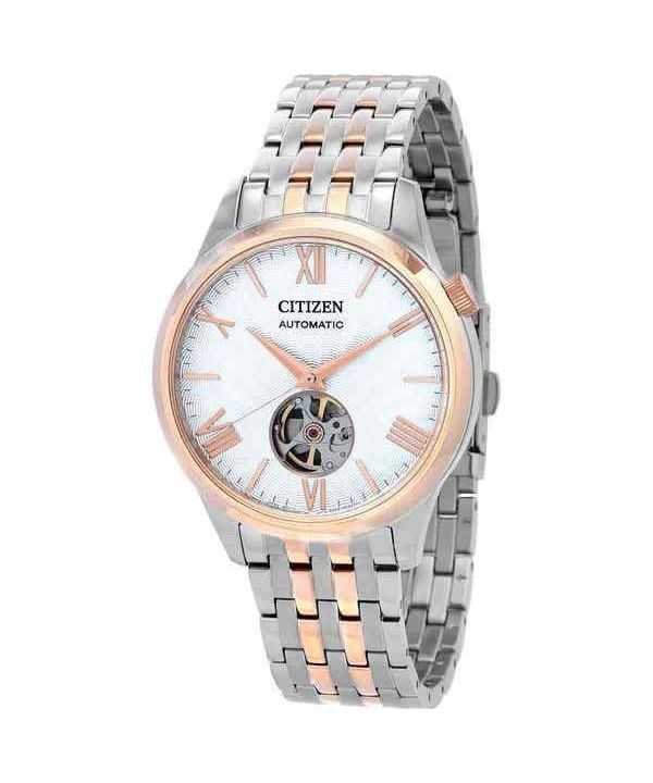 Orologio da uomo automatico Citizen NH9136-88A con quadrante bianco a cuore aperto in acciaio inossidabile bicolore