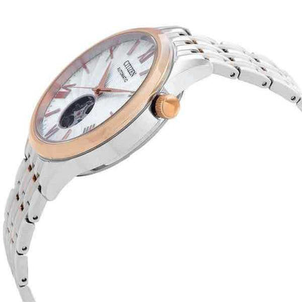 Orologio da uomo automatico Citizen NH9136-88A con quadrante bianco a cuore aperto in acciaio inossidabile bicolore