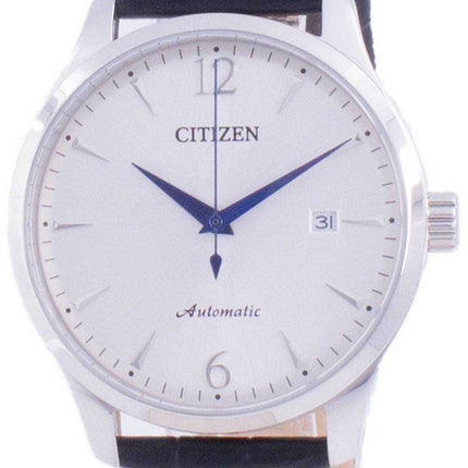 Orologio da uomo meccanico Citizen con quadrante argentato e cinturino in pelle di vitello NJ0110-18A