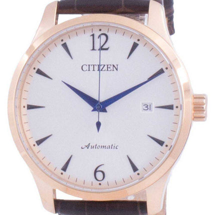 Orologio da uomo meccanico Citizen quadrante argentato con cinturino in pelle di vitello NJ0113-10A