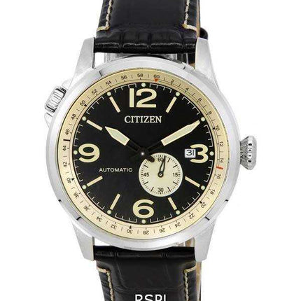 Orologio da uomo Citizen cinturino in pelle quadrante nero automatico NJ0140-17E 100M
