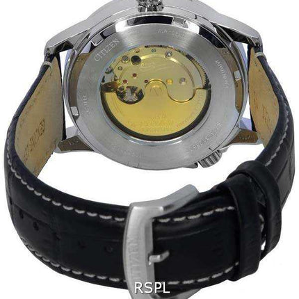 Orologio da uomo Citizen cinturino in pelle quadrante nero automatico NJ0140-17E 100M