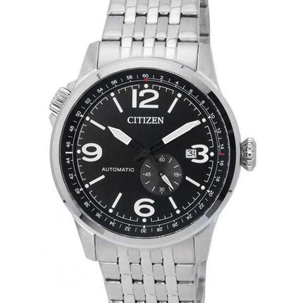 Orologio da uomo Citizen Pilot in acciaio inossidabile con quadrante nero automatico NJ0140-84E 100M