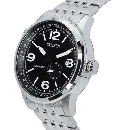 Orologio da uomo Citizen Pilot in acciaio inossidabile con quadrante nero automatico NJ0140-84E 100M