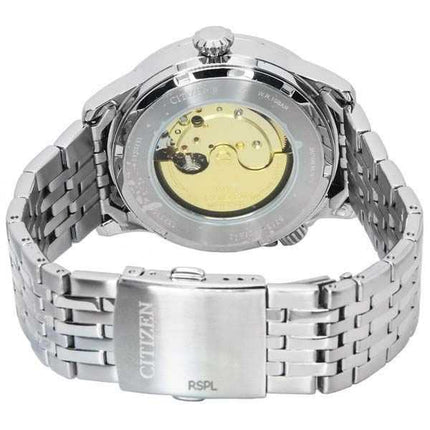 Orologio da uomo Citizen Pilot in acciaio inossidabile con quadrante nero automatico NJ0140-84E 100M
