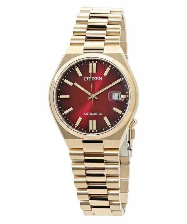 Orologio da uomo Citizen Tsuyosa in acciaio inossidabile tono oro con quadrante rosso vino automatico NJ0153-82X