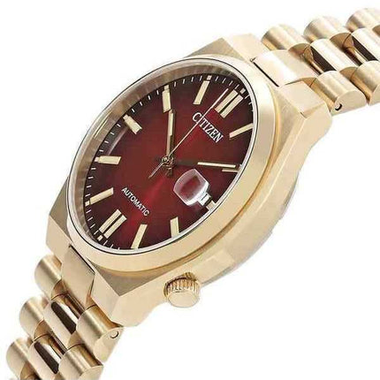 Orologio da uomo Citizen Tsuyosa in acciaio inossidabile tono oro con quadrante rosso vino automatico NJ0153-82X