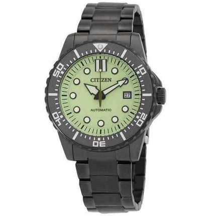 Orologio da uomo automatico Citizen in acciaio inossidabile con quadrante luminoso verde NJ0177-84X 100M