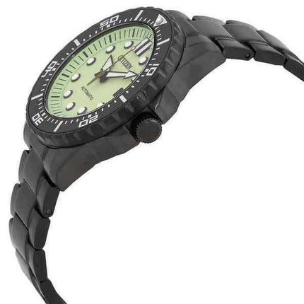 Orologio da uomo automatico Citizen in acciaio inossidabile con quadrante luminoso verde NJ0177-84X 100M