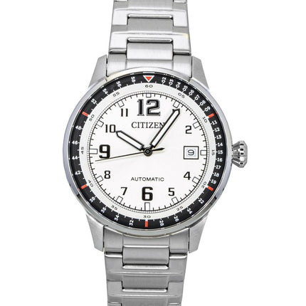 Orologio da uomo Citizen in acciaio inossidabile con quadrante bianco automatico NJ0190-51A 100M
