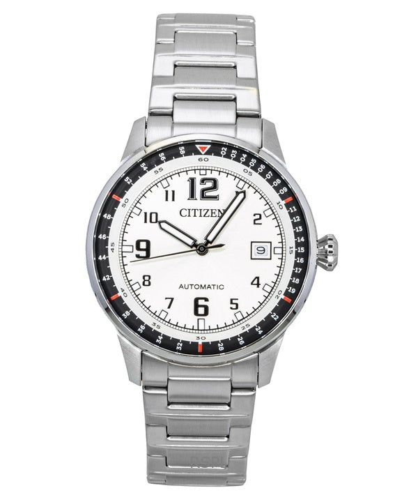 Orologio da uomo Citizen in acciaio inossidabile con quadrante bianco automatico NJ0190-51A 100M