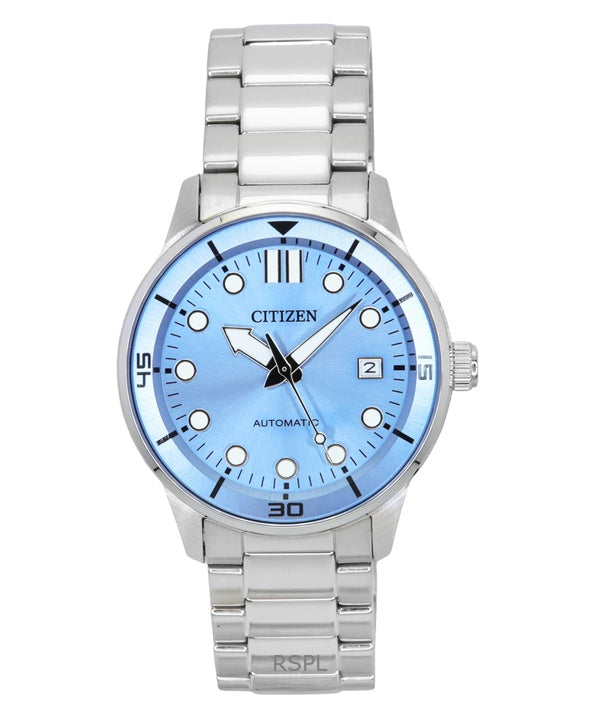 Orologio da uomo Citizen in acciaio inossidabile con quadrante blu chiaro automatico NJ0191-83A 100M