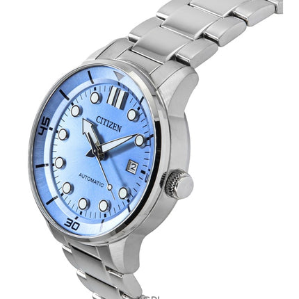 Orologio da uomo Citizen in acciaio inossidabile con quadrante blu chiaro automatico NJ0191-83A 100M