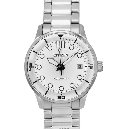 Orologio da uomo Citizen automatico in acciaio inossidabile con quadrante bianco NJ0191-83L 100M