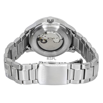 Orologio da uomo Citizen automatico in acciaio inossidabile con quadrante bianco NJ0191-83L 100M