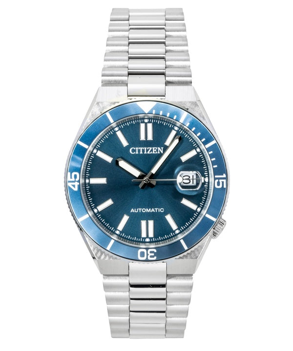 Orologio da uomo Citizen analogico automatico con quadrante blu e cassa in acciaio inossidabile, modello NJ0231-56L.