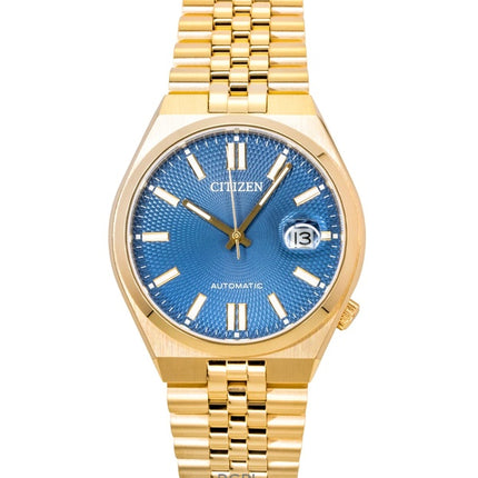 Orologio da uomo Citizen Tsuyosa 60 in acciaio inossidabile color oro rosa con quadrante blu automatico NK0023-57L 100M