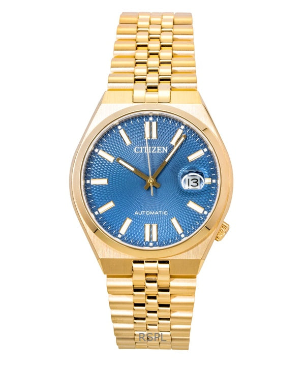Orologio da uomo Citizen Tsuyosa 60 in acciaio inossidabile color oro rosa con quadrante blu automatico NK0023-57L 100M