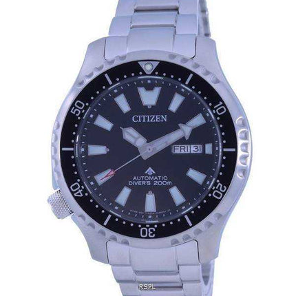 Orologio da uomo Citizen con quadrante nero in acciaio inossidabile automatico da sub NY0130-83E 200M