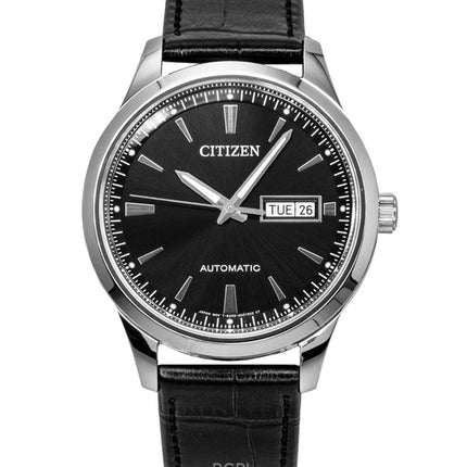 Orologio da uomo Citizen con cinturino in pelle e quadrante nero automatico NY4058-01E