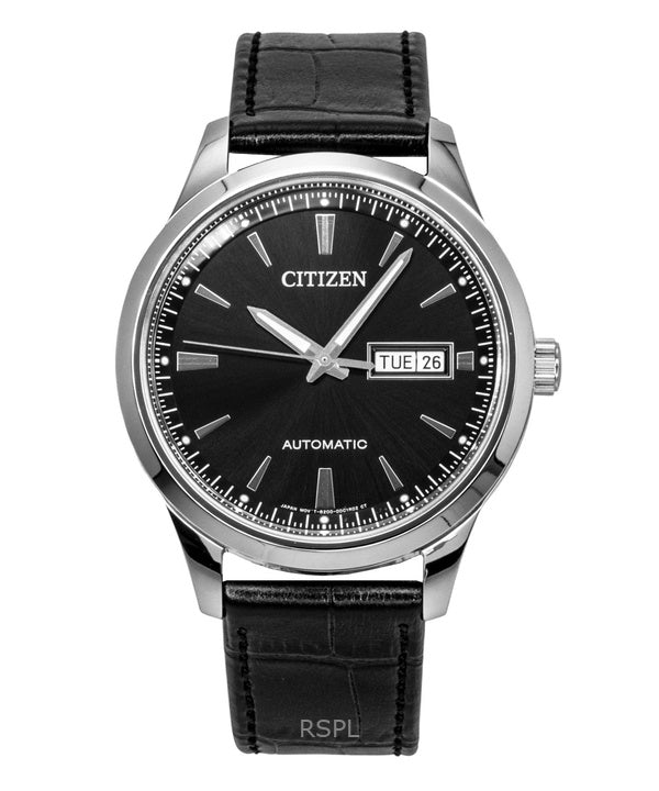 Orologio da uomo Citizen con cinturino in pelle e quadrante nero automatico NY4058-01E