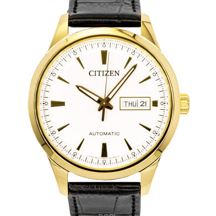 Orologio da uomo Citizen con cinturino in pelle e quadrante bianco automatico NY4059-09A