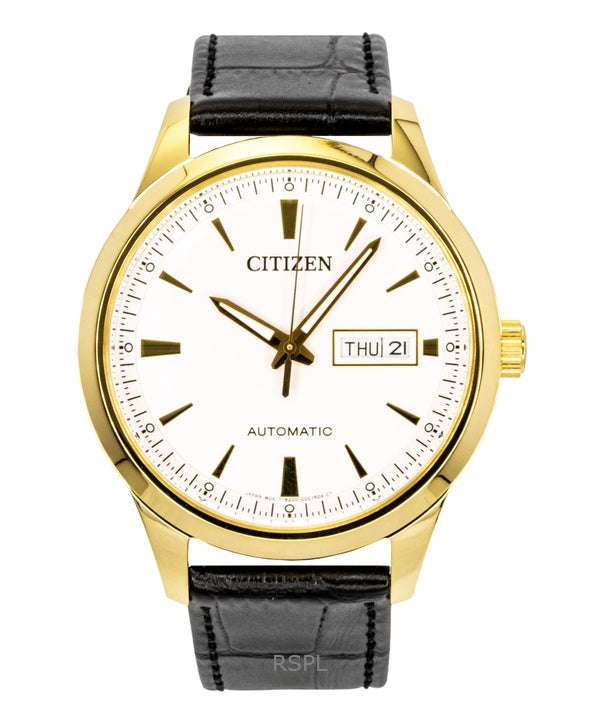 Orologio da uomo Citizen con cinturino in pelle e quadrante bianco automatico NY4059-09A