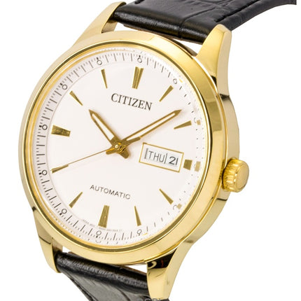 Orologio da uomo Citizen con cinturino in pelle e quadrante bianco automatico NY4059-09A