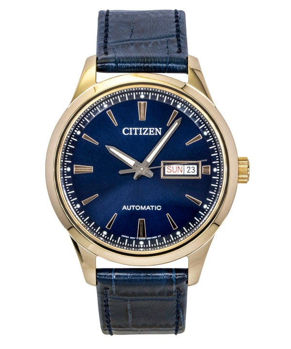 Orologio da uomo Citizen analogico con cinturino in pelle e quadrante blu, automatico, modello NY4063-01L