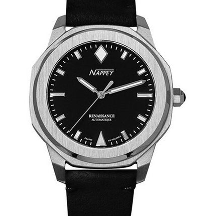Orologio automatico Nappey Renaissance in acciaio e pelle scamosciata nera NY41-AD1M-3B1A 200M unisex
