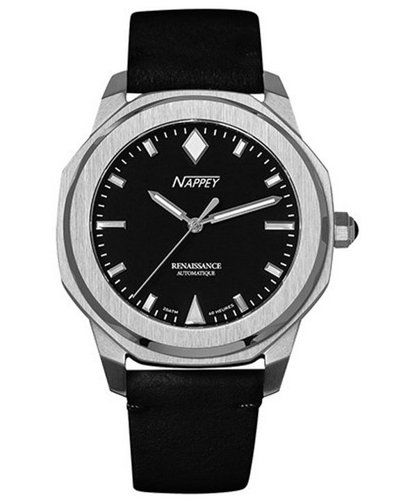 Orologio automatico Nappey Renaissance in acciaio e pelle scamosciata nera NY41-AD1M-3B1A 200M unisex