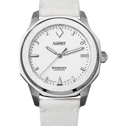 Orologio automatico Nappey Renaissance in acciaio e pelle scamosciata bianca NY41-AD2M-3B2A 200M unisex