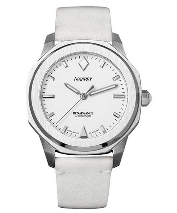 Orologio automatico Nappey Renaissance in acciaio e pelle scamosciata bianca NY41-AD2M-3B2A 200M unisex