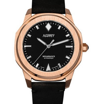Orologio Nappey Renaissance in oro rosa e pelle scamosciata nera automatico NY41-BD1M-3B1A 200M unisex