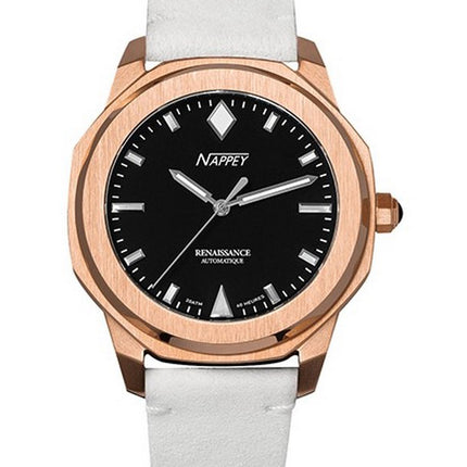 Orologio Nappey Renaissance in oro rosa e pelle scamosciata nera automatico NY41-BD1M-3B2A 200M unisex