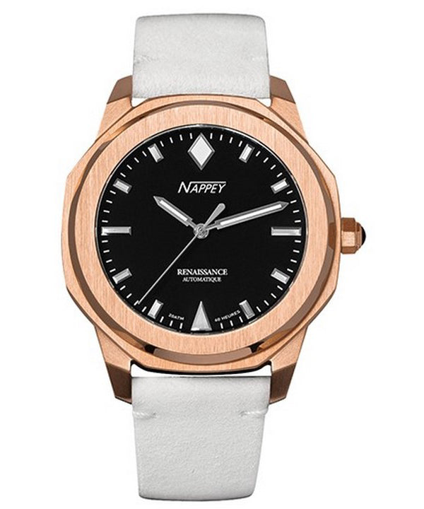 Orologio Nappey Renaissance in oro rosa e pelle scamosciata nera automatico NY41-BD1M-3B2A 200M unisex