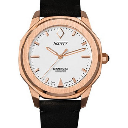 Orologio Nappey Renaissance in oro rosa e pelle scamosciata bianca automatico NY41-BD2M-3B1A 200M unisex